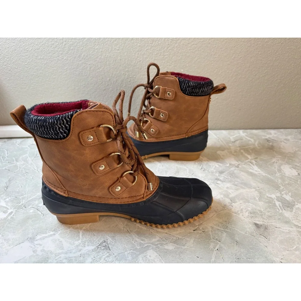 Tommy Hilfiger Womens Roza Duck Boots Navy Tan Ankle Rain Snow Size 7
